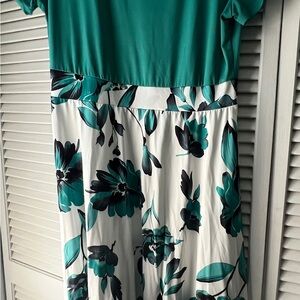 Elegant Teal and Black Floral Dress